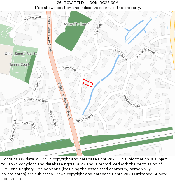 26, BOW FIELD, HOOK, RG27 9SA: Location map and indicative extent of plot