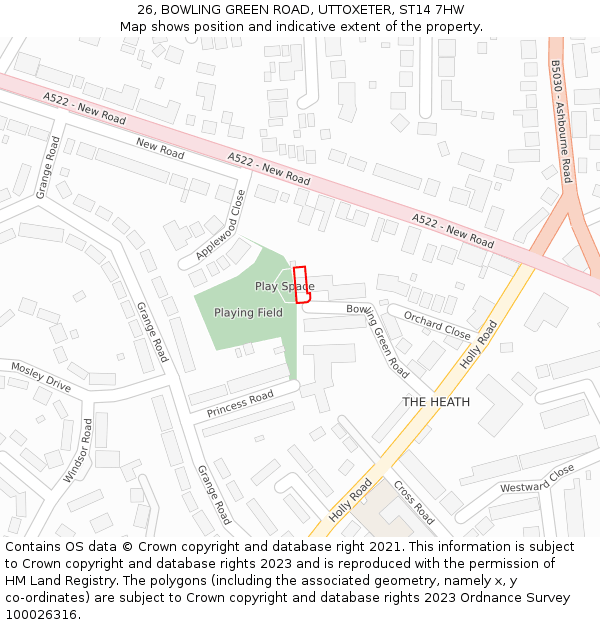 26, BOWLING GREEN ROAD, UTTOXETER, ST14 7HW: Location map and indicative extent of plot