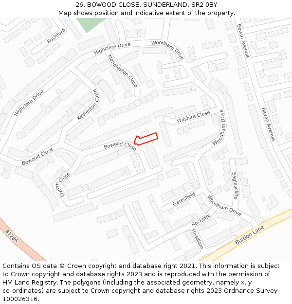 26, BOWOOD CLOSE, SUNDERLAND, SR2 0BY: Location map and indicative extent of plot