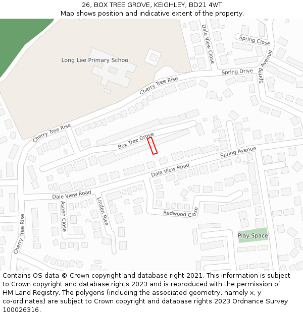 26, BOX TREE GROVE, KEIGHLEY, BD21 4WT: Location map and indicative extent of plot