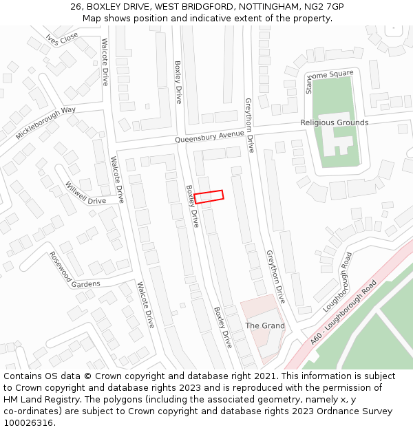 26, BOXLEY DRIVE, WEST BRIDGFORD, NOTTINGHAM, NG2 7GP: Location map and indicative extent of plot