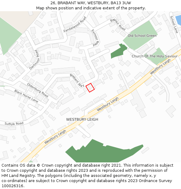 26, BRABANT WAY, WESTBURY, BA13 3UW: Location map and indicative extent of plot