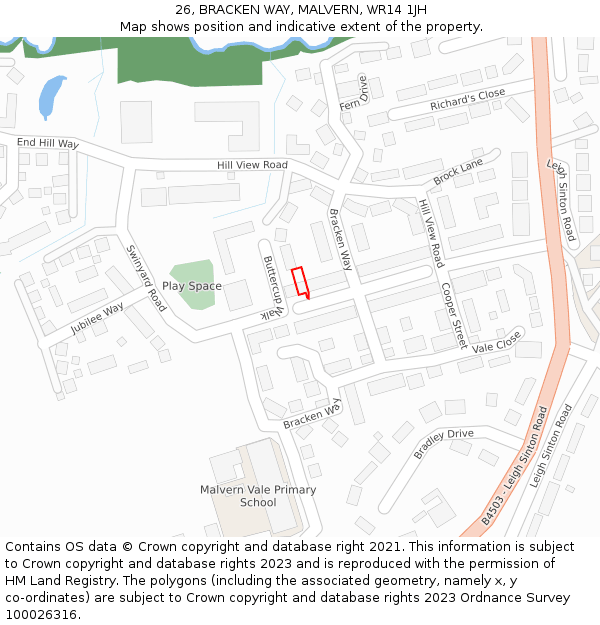 26, BRACKEN WAY, MALVERN, WR14 1JH: Location map and indicative extent of plot