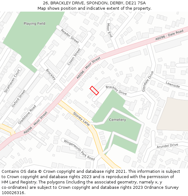 26, BRACKLEY DRIVE, SPONDON, DERBY, DE21 7SA: Location map and indicative extent of plot