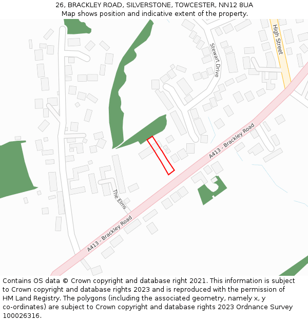 26, BRACKLEY ROAD, SILVERSTONE, TOWCESTER, NN12 8UA: Location map and indicative extent of plot