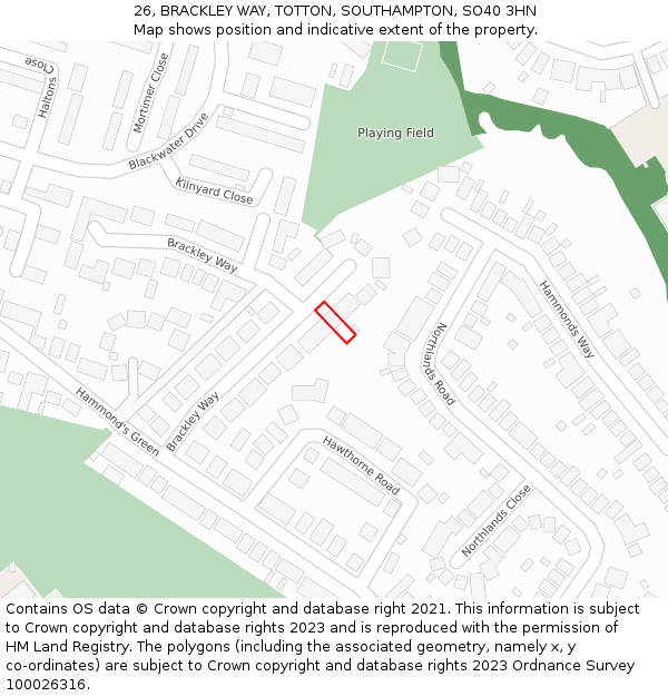 26, BRACKLEY WAY, TOTTON, SOUTHAMPTON, SO40 3HN: Location map and indicative extent of plot