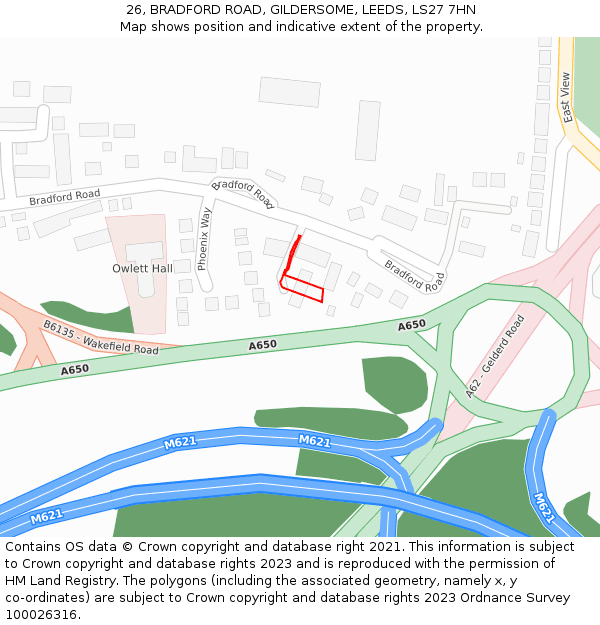 26, BRADFORD ROAD, GILDERSOME, LEEDS, LS27 7HN: Location map and indicative extent of plot