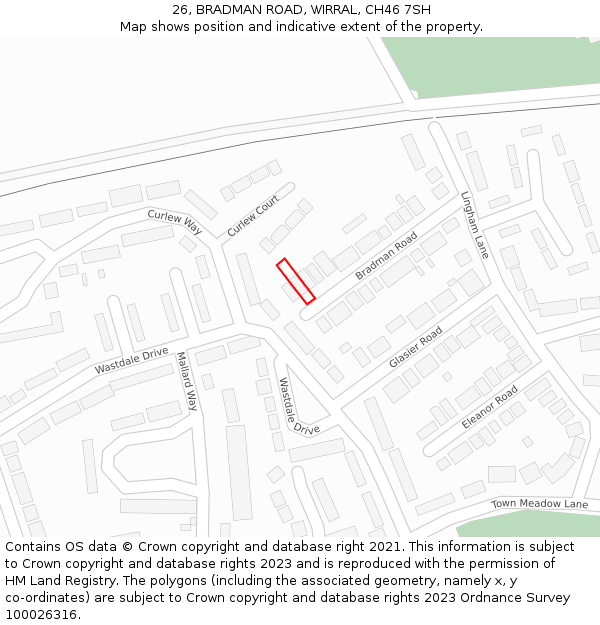 26, BRADMAN ROAD, WIRRAL, CH46 7SH: Location map and indicative extent of plot