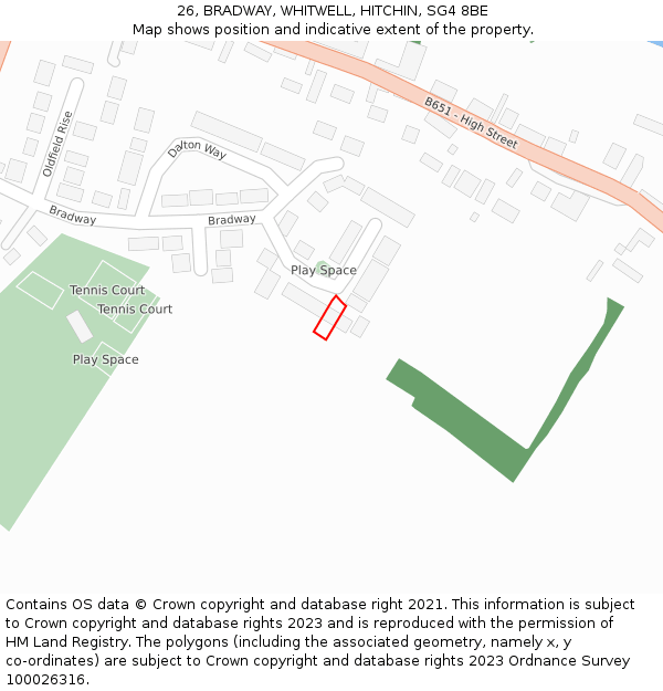 26, BRADWAY, WHITWELL, HITCHIN, SG4 8BE: Location map and indicative extent of plot