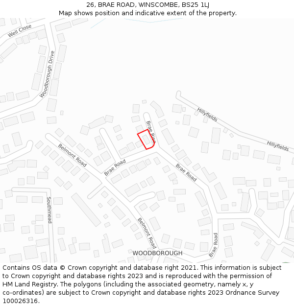 26, BRAE ROAD, WINSCOMBE, BS25 1LJ: Location map and indicative extent of plot