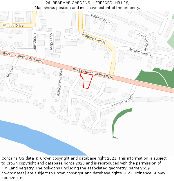 26, BRAEMAR GARDENS, HEREFORD, HR1 1SJ: Location map and indicative extent of plot