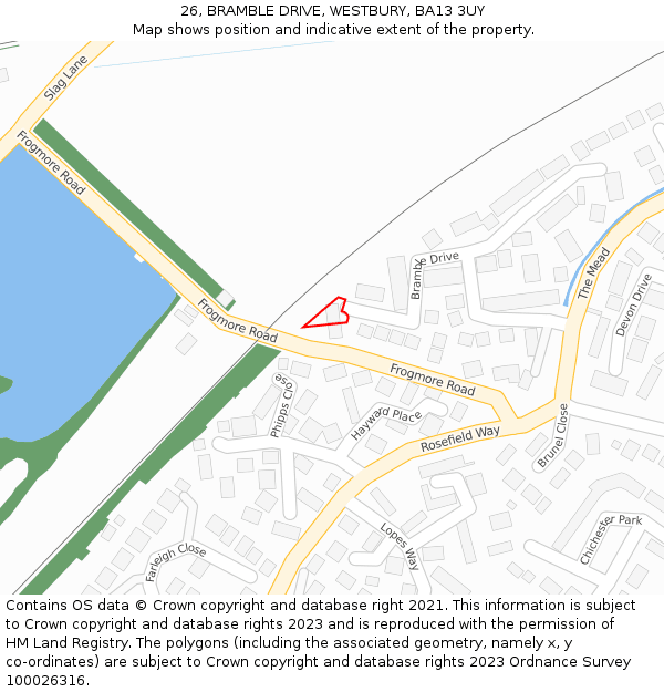 26, BRAMBLE DRIVE, WESTBURY, BA13 3UY: Location map and indicative extent of plot