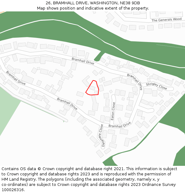 26, BRAMHALL DRIVE, WASHINGTON, NE38 9DB: Location map and indicative extent of plot