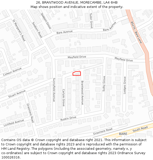 26, BRANTWOOD AVENUE, MORECAMBE, LA4 6HB: Location map and indicative extent of plot