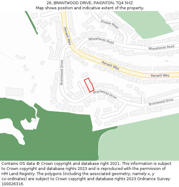 26, BRANTWOOD DRIVE, PAIGNTON, TQ4 5HZ: Location map and indicative extent of plot