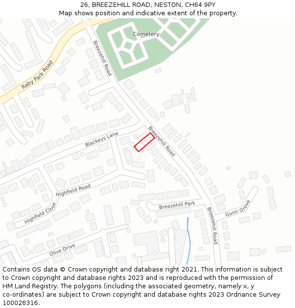 26, BREEZEHILL ROAD, NESTON, CH64 9PY: Location map and indicative extent of plot