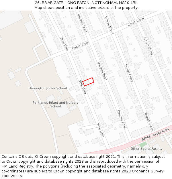 26, BRIAR GATE, LONG EATON, NOTTINGHAM, NG10 4BL: Location map and indicative extent of plot