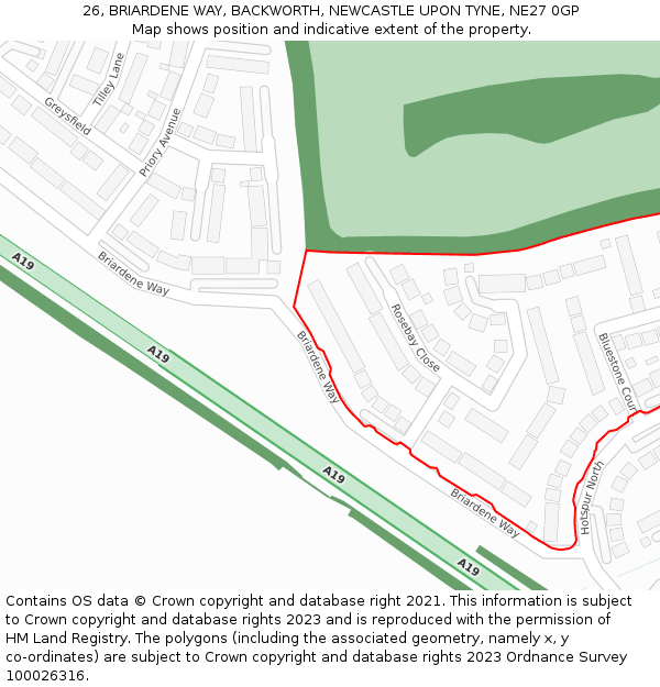 26, BRIARDENE WAY, BACKWORTH, NEWCASTLE UPON TYNE, NE27 0GP: Location map and indicative extent of plot