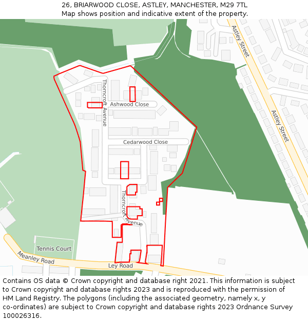 26, BRIARWOOD CLOSE, ASTLEY, MANCHESTER, M29 7TL: Location map and indicative extent of plot