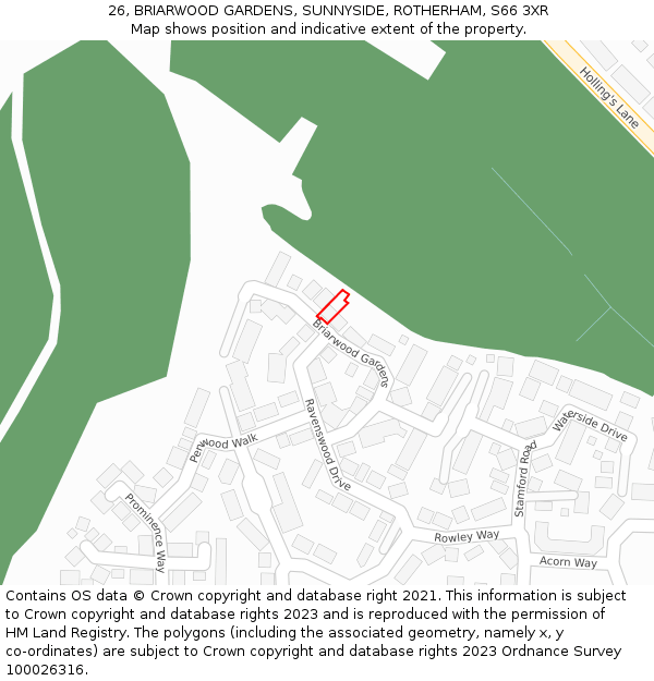 26, BRIARWOOD GARDENS, SUNNYSIDE, ROTHERHAM, S66 3XR: Location map and indicative extent of plot