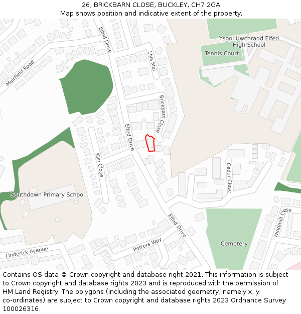 26, BRICKBARN CLOSE, BUCKLEY, CH7 2GA: Location map and indicative extent of plot