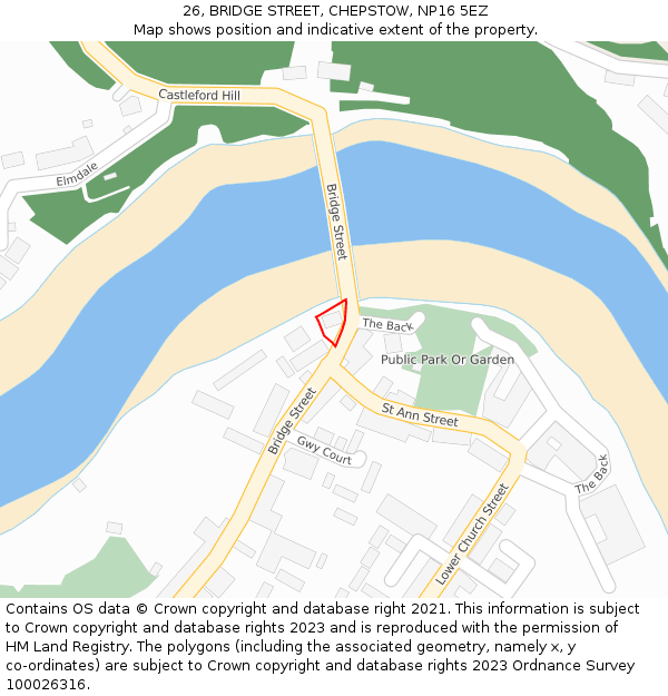 26, BRIDGE STREET, CHEPSTOW, NP16 5EZ: Location map and indicative extent of plot