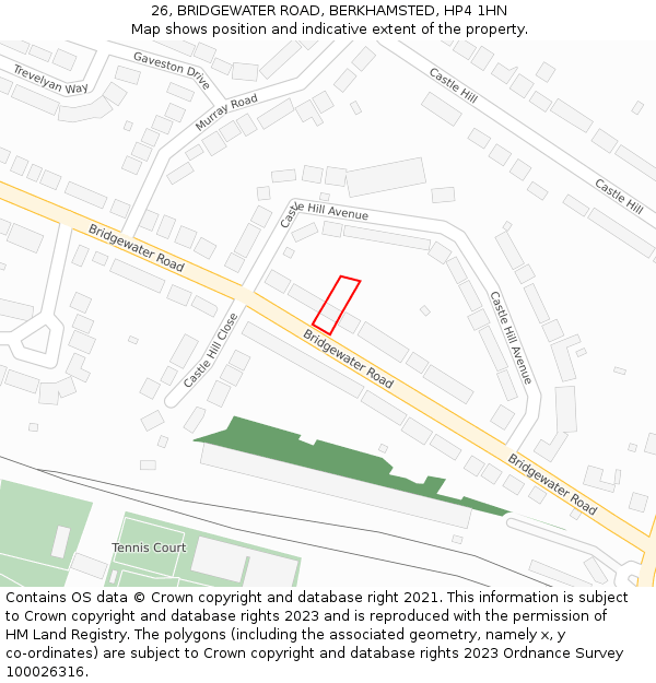 26, BRIDGEWATER ROAD, BERKHAMSTED, HP4 1HN: Location map and indicative extent of plot