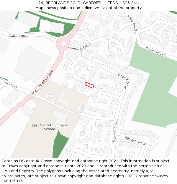 26, BRIERLANDS FOLD, GARFORTH, LEEDS, LS25 2NU: Location map and indicative extent of plot