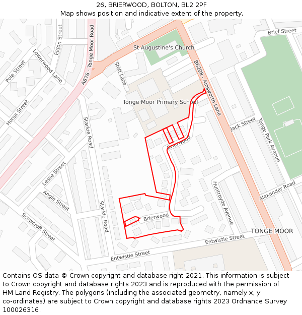 26, BRIERWOOD, BOLTON, BL2 2PF: Location map and indicative extent of plot