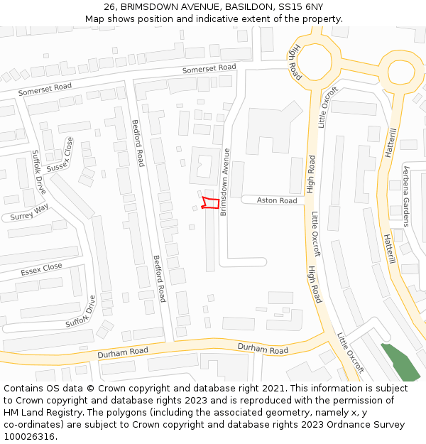 26, BRIMSDOWN AVENUE, BASILDON, SS15 6NY: Location map and indicative extent of plot