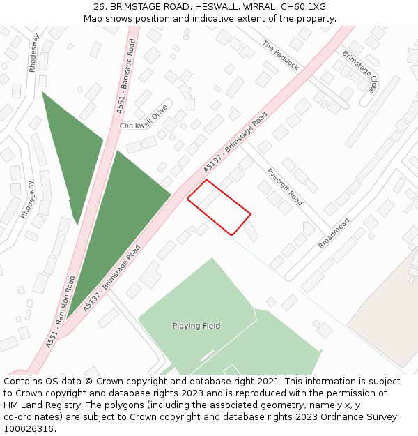 26, BRIMSTAGE ROAD, HESWALL, WIRRAL, CH60 1XG: Location map and indicative extent of plot