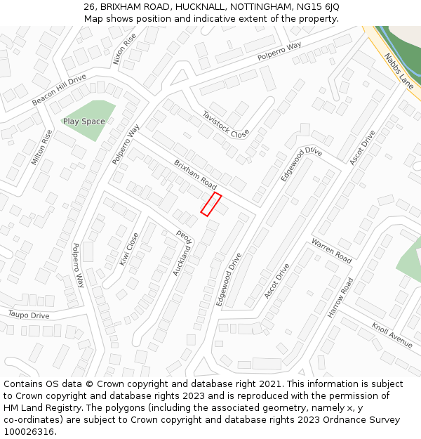 26, BRIXHAM ROAD, HUCKNALL, NOTTINGHAM, NG15 6JQ: Location map and indicative extent of plot