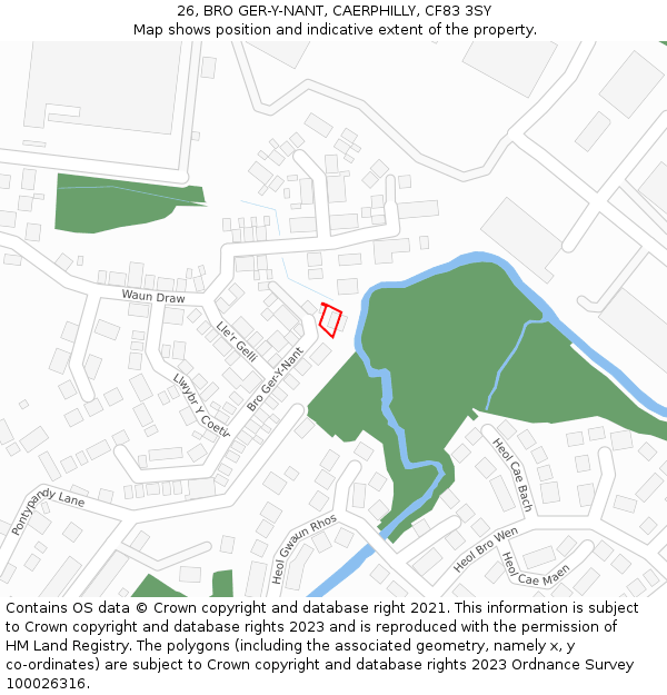 26, BRO GER-Y-NANT, CAERPHILLY, CF83 3SY: Location map and indicative extent of plot