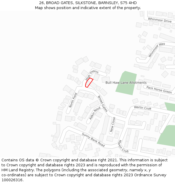 26, BROAD GATES, SILKSTONE, BARNSLEY, S75 4HD: Location map and indicative extent of plot