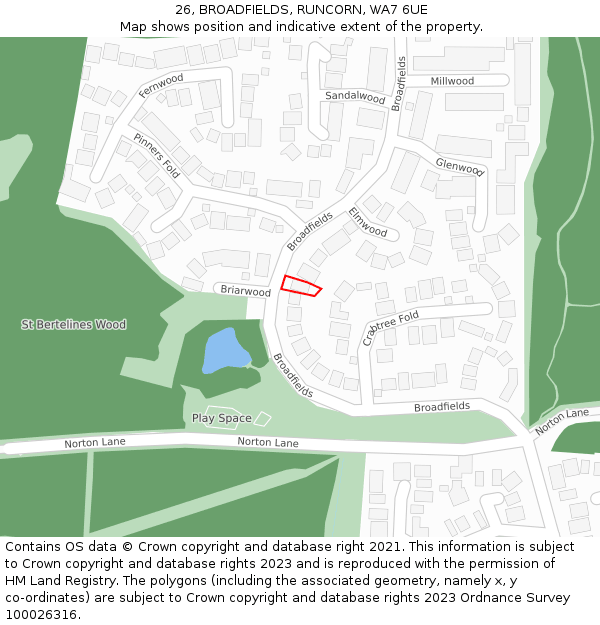 26, BROADFIELDS, RUNCORN, WA7 6UE: Location map and indicative extent of plot