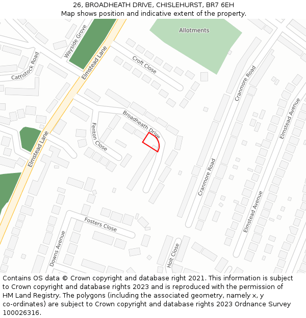 26, BROADHEATH DRIVE, CHISLEHURST, BR7 6EH: Location map and indicative extent of plot