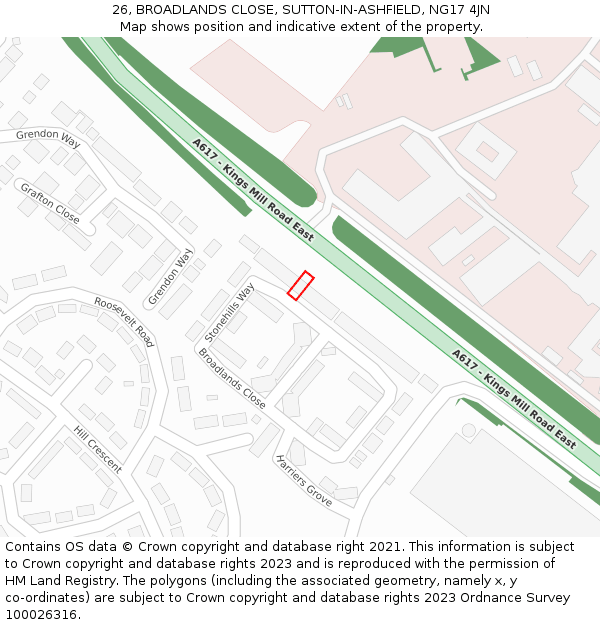 26, BROADLANDS CLOSE, SUTTON-IN-ASHFIELD, NG17 4JN: Location map and indicative extent of plot