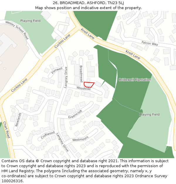 26, BROADMEAD, ASHFORD, TN23 5LJ: Location map and indicative extent of plot