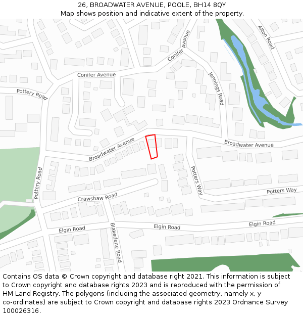 26, BROADWATER AVENUE, POOLE, BH14 8QY: Location map and indicative extent of plot