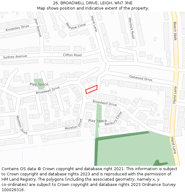 26, BROADWELL DRIVE, LEIGH, WN7 3NE: Location map and indicative extent of plot