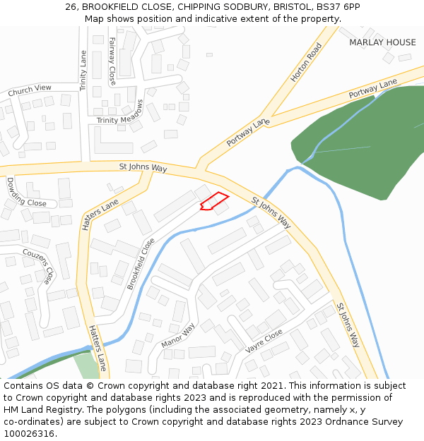 26, BROOKFIELD CLOSE, CHIPPING SODBURY, BRISTOL, BS37 6PP: Location map and indicative extent of plot