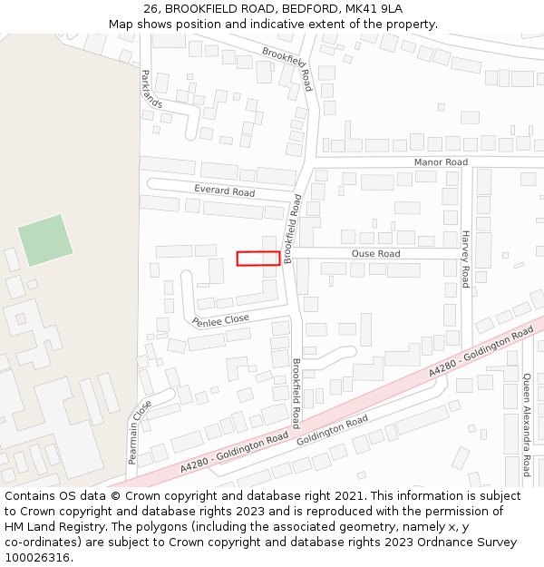 26, BROOKFIELD ROAD, BEDFORD, MK41 9LA: Location map and indicative extent of plot