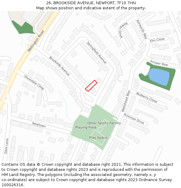 26, BROOKSIDE AVENUE, NEWPORT, TF10 7HN: Location map and indicative extent of plot