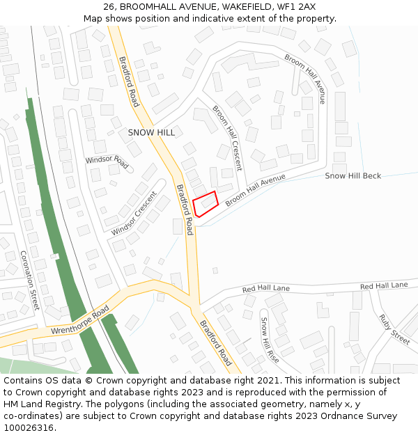 26, BROOMHALL AVENUE, WAKEFIELD, WF1 2AX: Location map and indicative extent of plot