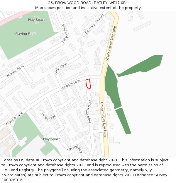 26, BROW WOOD ROAD, BATLEY, WF17 0RH: Location map and indicative extent of plot