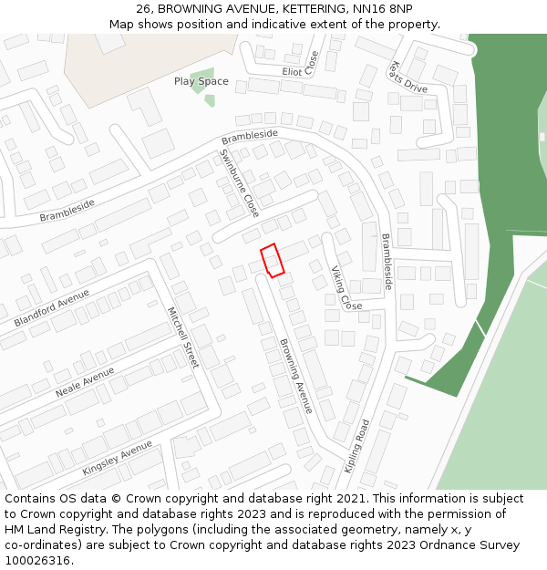 26, BROWNING AVENUE, KETTERING, NN16 8NP: Location map and indicative extent of plot