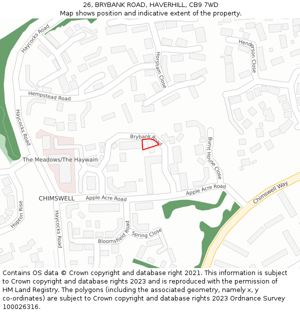 26, BRYBANK ROAD, HAVERHILL, CB9 7WD: Location map and indicative extent of plot