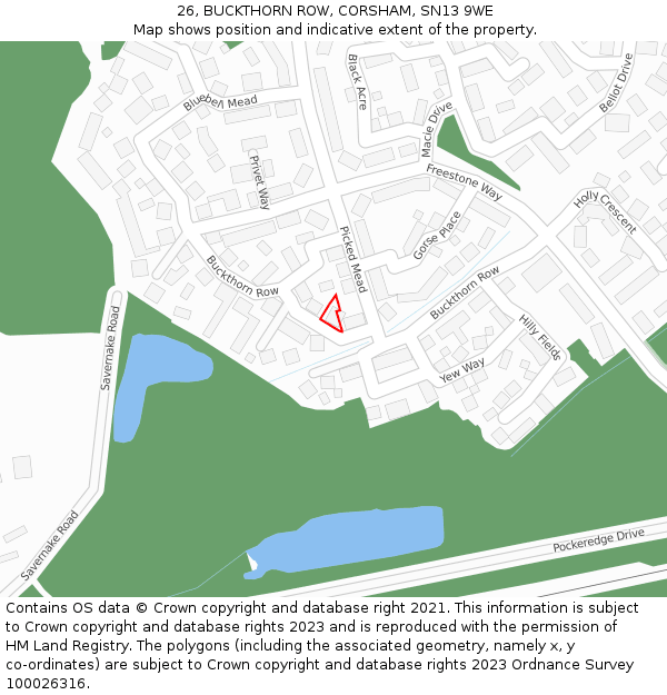 26, BUCKTHORN ROW, CORSHAM, SN13 9WE: Location map and indicative extent of plot