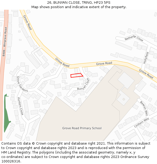 26, BUNYAN CLOSE, TRING, HP23 5PS: Location map and indicative extent of plot