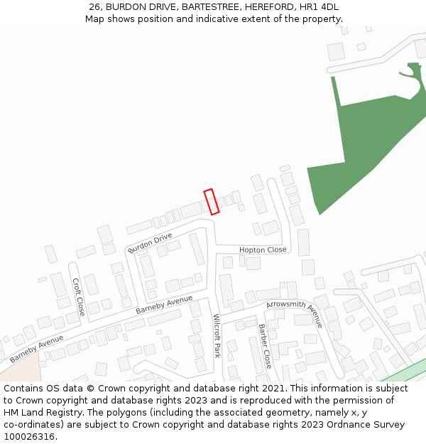 26, BURDON DRIVE, BARTESTREE, HEREFORD, HR1 4DL: Location map and indicative extent of plot